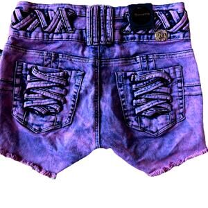 Women Butt Lifting Shorts XL Purple Daisy Duke punk grunge club party Stretch